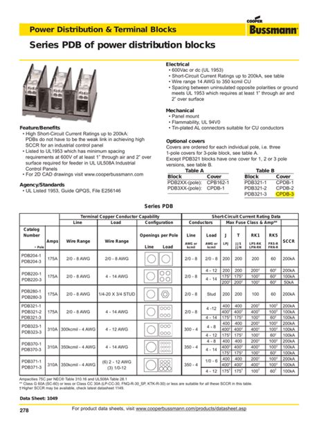 power distribution block size chart